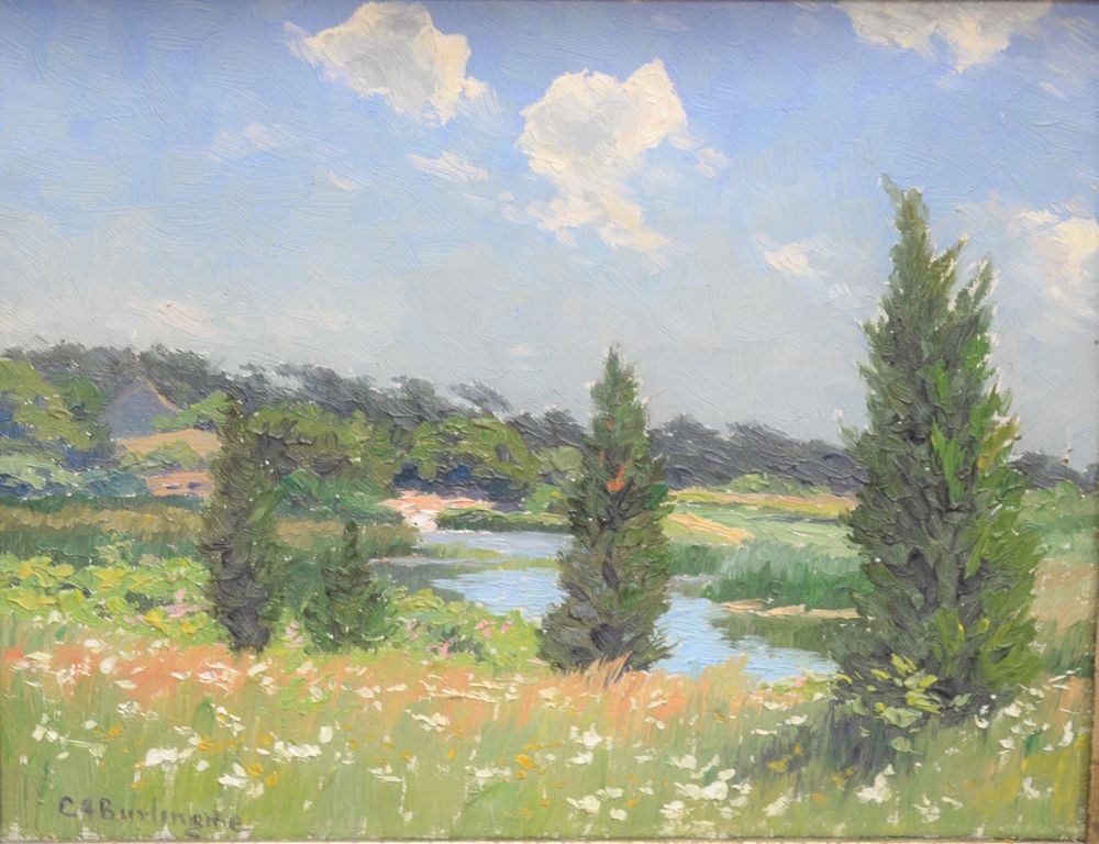 Appraisal: Charles Albert Burlingame - oil on canvas landscape with stream