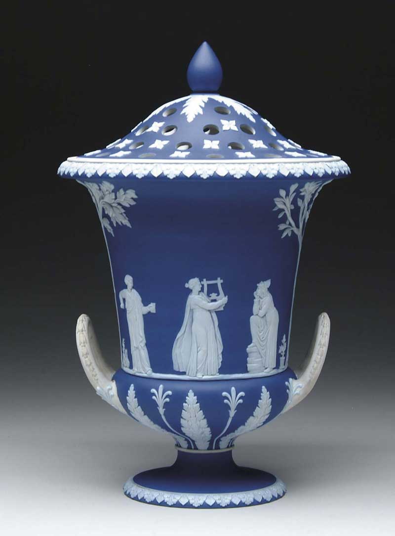 Appraisal: MAGNIFICENT WEDGWOOD JASPER BLUE WHITE CLASSICAL-SHAPED BOUGH POT This wonderful