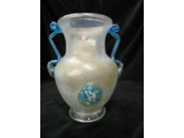 Appraisal: Venetian Cenedese Scavo Roman Glass Vase applied blue handles lion