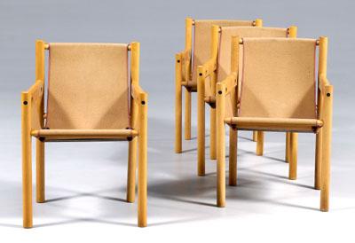 Appraisal: Set of four beechwood canvas chairs beechwood with canvas seats