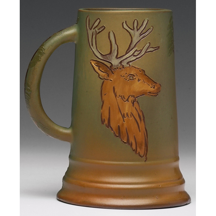 Appraisal: Weller Dickensware mug incised and painted elk artist initials E