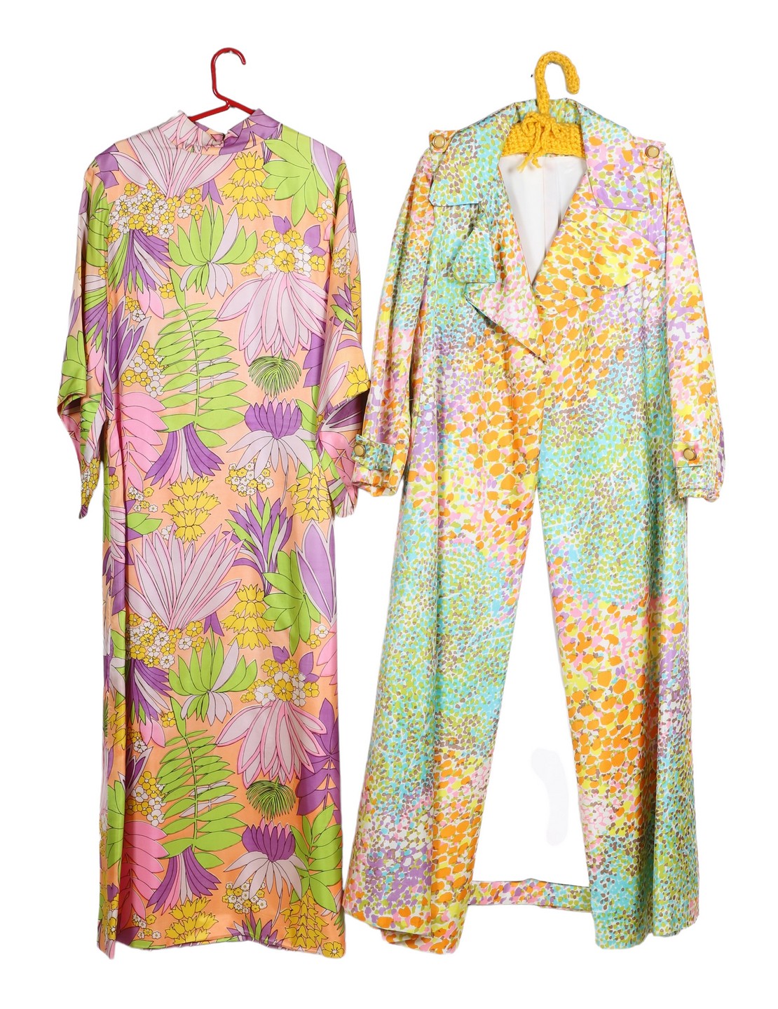 Appraisal: 's Floral dress and trench to include tropical multi-floral peach