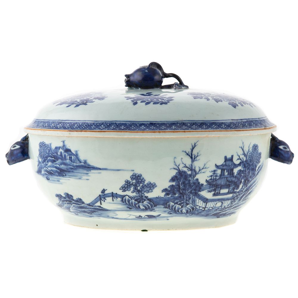 Appraisal: Chinese Export Blue White Soup Tureen Circa oval tureen with