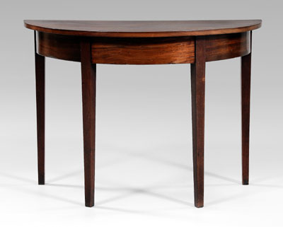 Appraisal: Federal walnut demilune table walnut top and mahogany veneers yellow