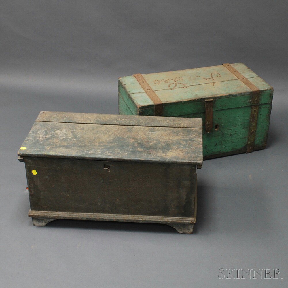 Appraisal: Two Painted Chests th century a blue-painted blanket chest with