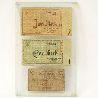 Appraisal: Three Holocaust Lodz Litzmannstadt Ghetto Scrip Mark Notes Three Holocaust