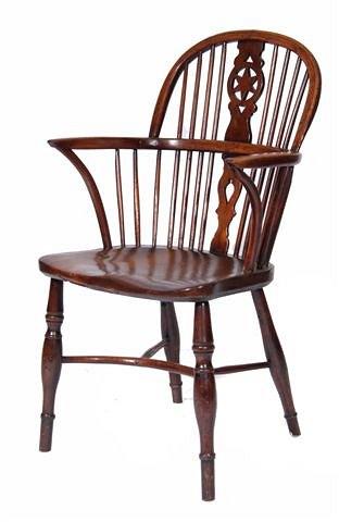 Appraisal: AN ANTIQUE ASH AND ELM WINDSOR CHAIR with star and