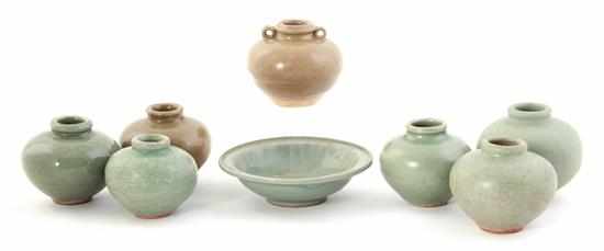 Appraisal: Chinese celadon inkpots and bowl Song or Ming Dynasty comprising