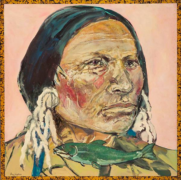 Appraisal: Ira Yeager American b Native American Indian and Fish signed