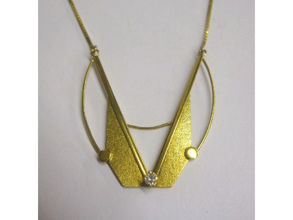 Appraisal: Fourteen carat gold diamond set pendant necklace in the Art