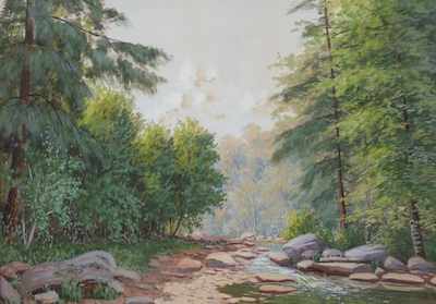 Appraisal: George T Hetzel American - Forest landscape with a stream