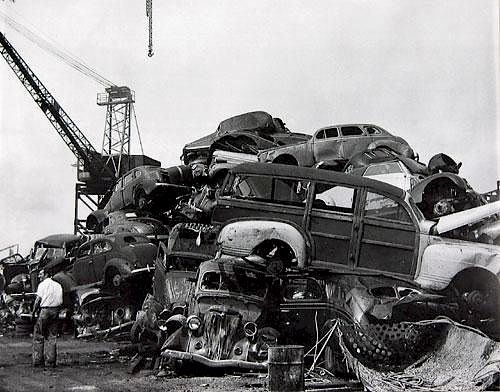 Appraisal: American Junkyard- 's large b w photograph c Recent print