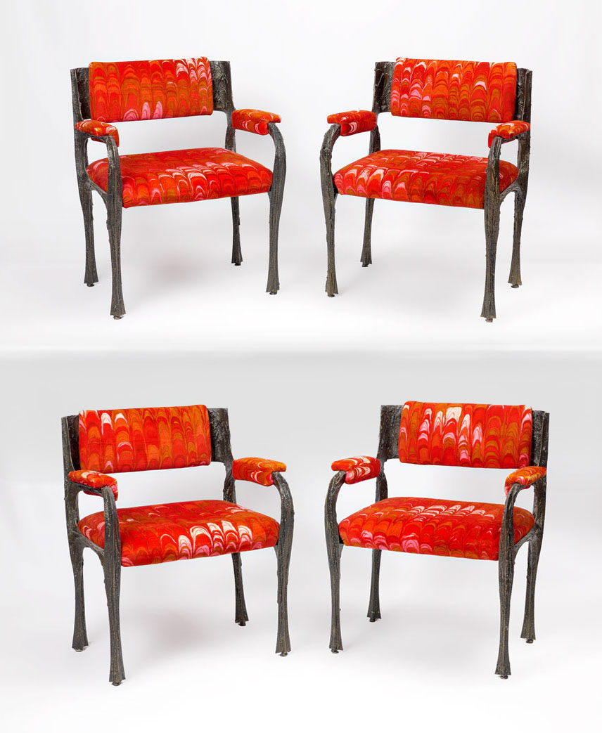 Appraisal: PAUL EVANS SCULPTED METAL ARM CHAIRS mixed metal chairs from