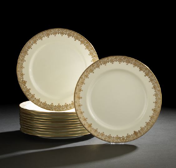 Appraisal: Set of Twelve Royal Doulton Lace -Gilded Ivory Porcelain Dinner