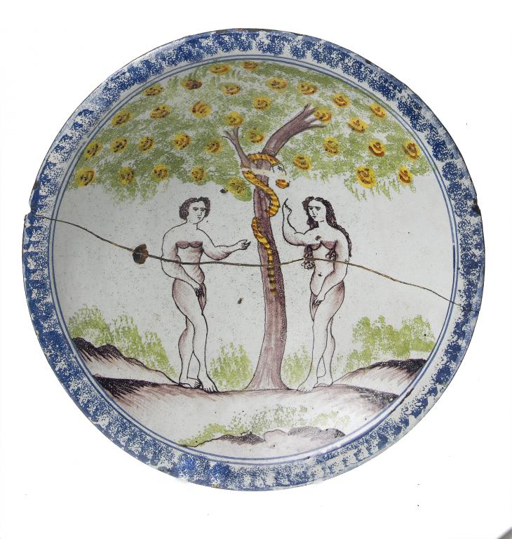 Appraisal: A BRISTOL DELFTWARE ADAM AND EVE CHARGER POSSIBLY REDCLIFF BACK