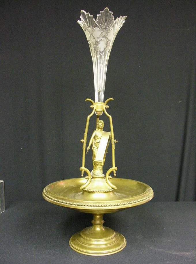 Appraisal: GERMAN BRASS AND CRYSTAL EPERGNE scroll inscribed in German loosely