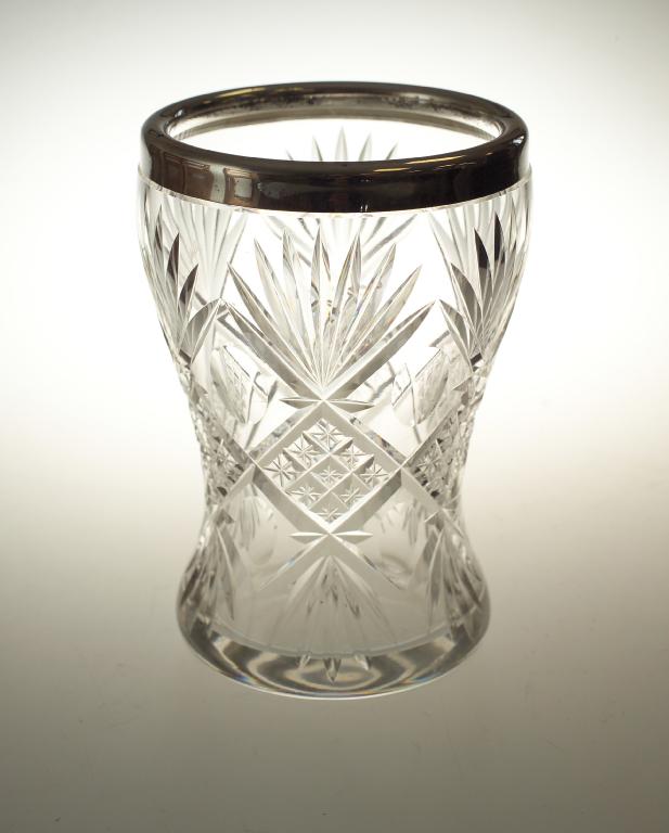 Appraisal: GERMAN SILVER-MOUNTED CUT-GLASS VASE EARLY th CENTURY of waisted form