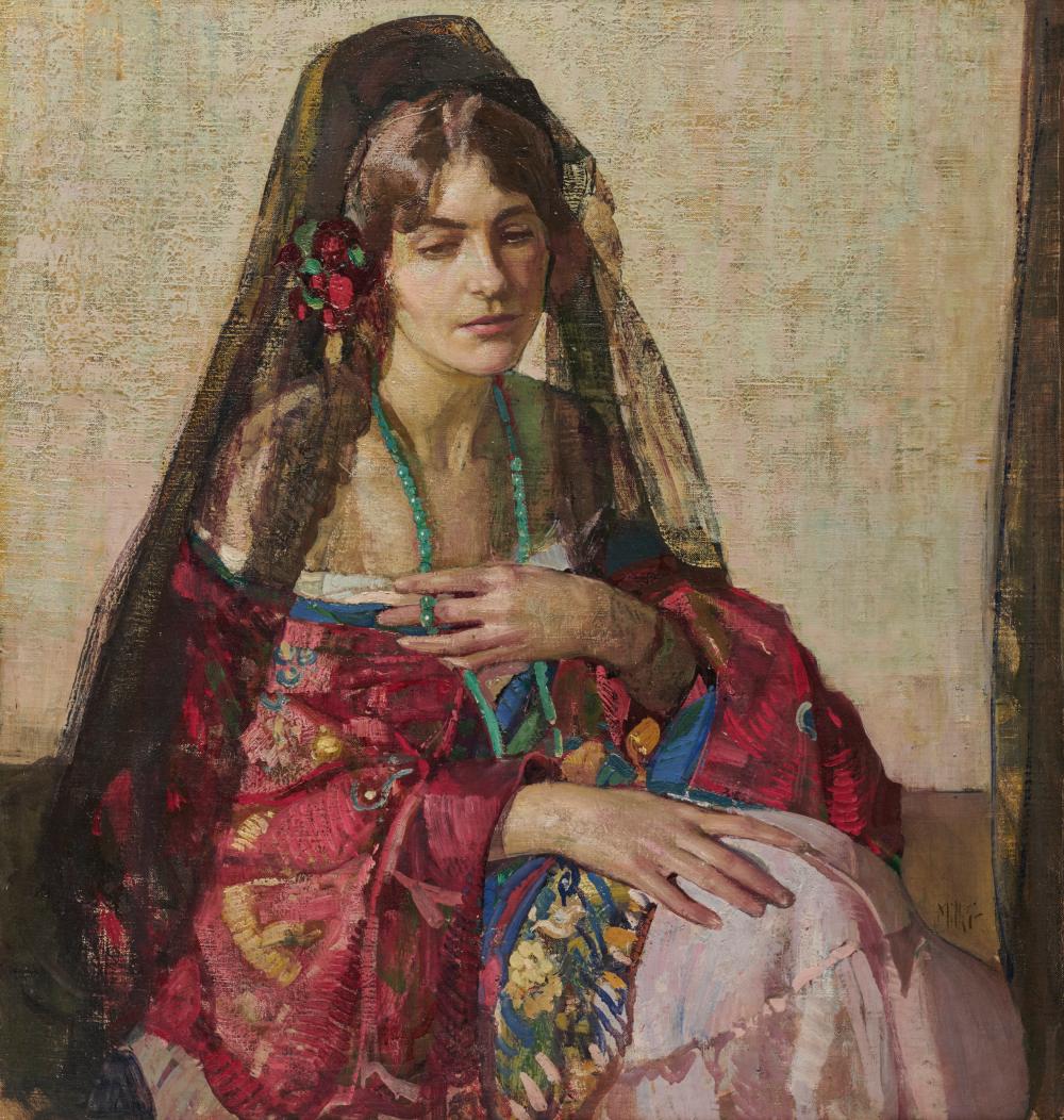 Appraisal: RICHARD EDWARD MILLER American - Black Mantilla oil on canvas