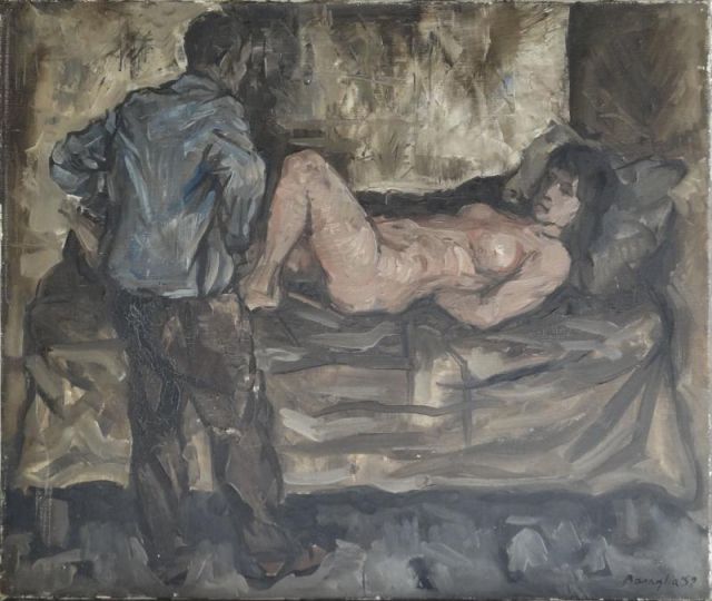 Appraisal: BASAGLIA Vittorio O C Interior with Nude Male Figure Signed