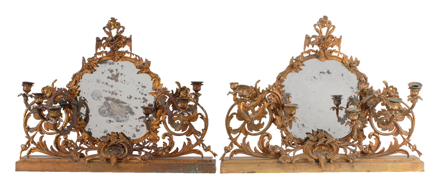 Appraisal: PAIR OF MID- TH CENTURY ORNATE GILT-BRASS MANTEL GARNITURES with