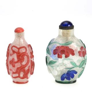 Appraisal: Chinese Peking glass snuff bottles Chinese Peking glass snuff bottles