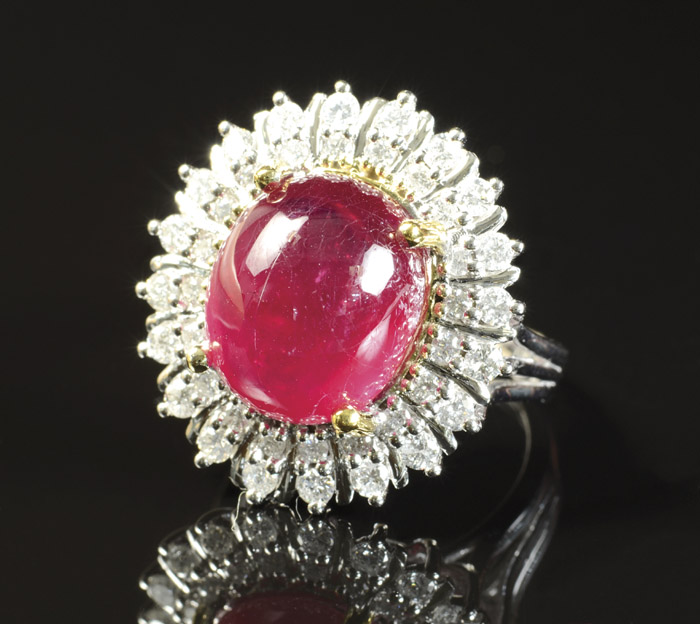 Appraisal: RUBY DIAMOND AND FOURTEEN KARAT GOLD RING The white and