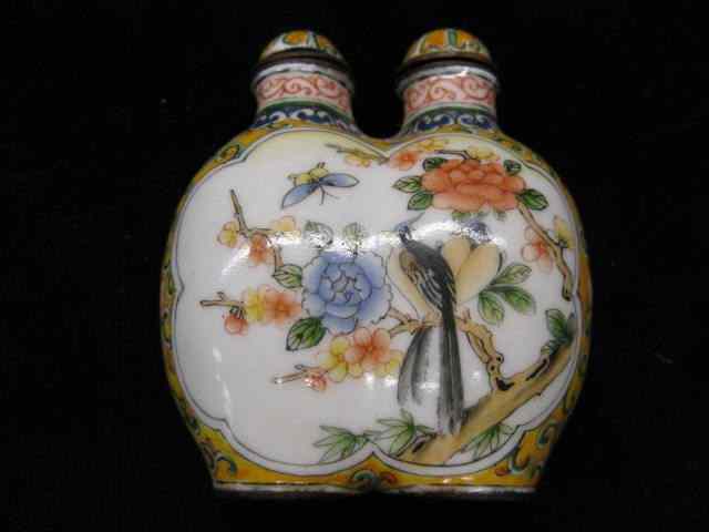 Appraisal: Chinese Enamel Double Snuff Bottle bird butterfly floral '' signed