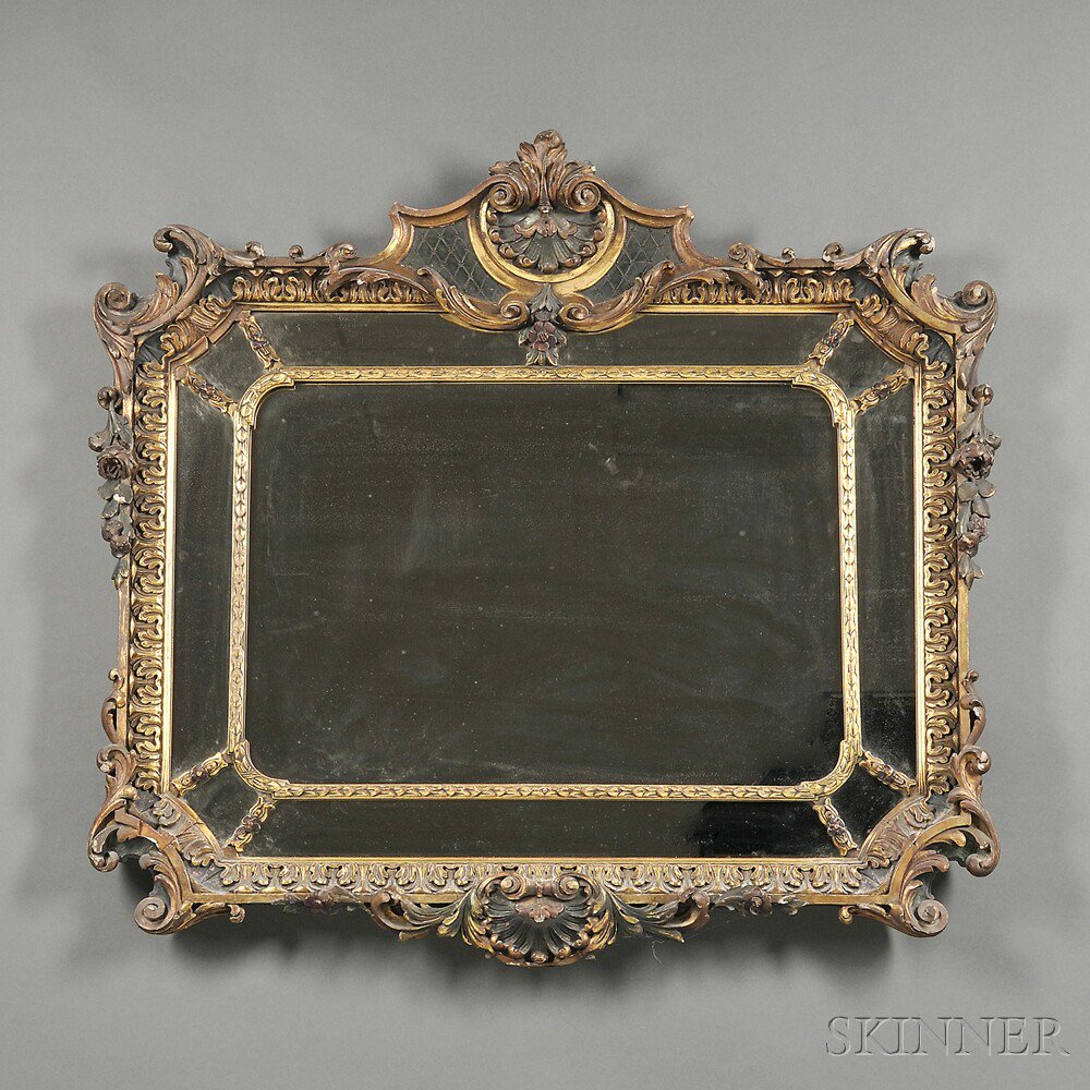 Appraisal: Parcel-gilt and Polychrome Painted Overmantel Mirror mid to late th