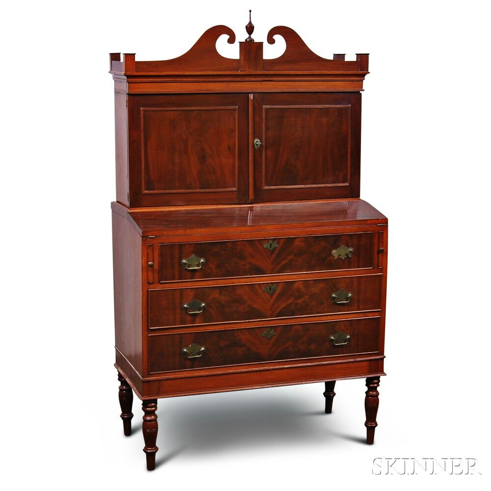 Appraisal: Federal Mahogany and Mahogany Veneer Desk Bookcase New England early