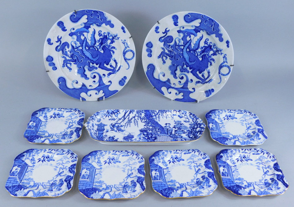 Appraisal: A Royal Crown Derby sandwich set printed in blue with