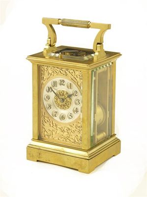 Appraisal: A late th century French gilt brass carriage clock with