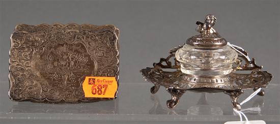 Appraisal: French silver standish and English silver box French Rococo style