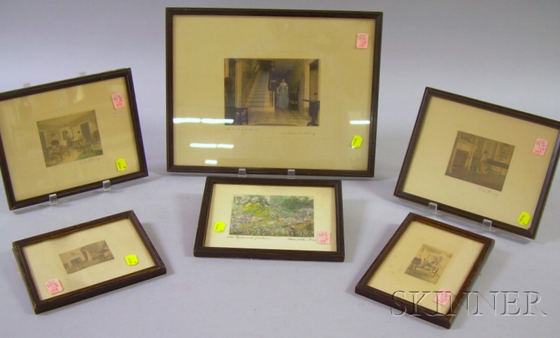 Appraisal: Five Framed Wallace Nutting Hand-colored Photographic Prints four miniature interiors