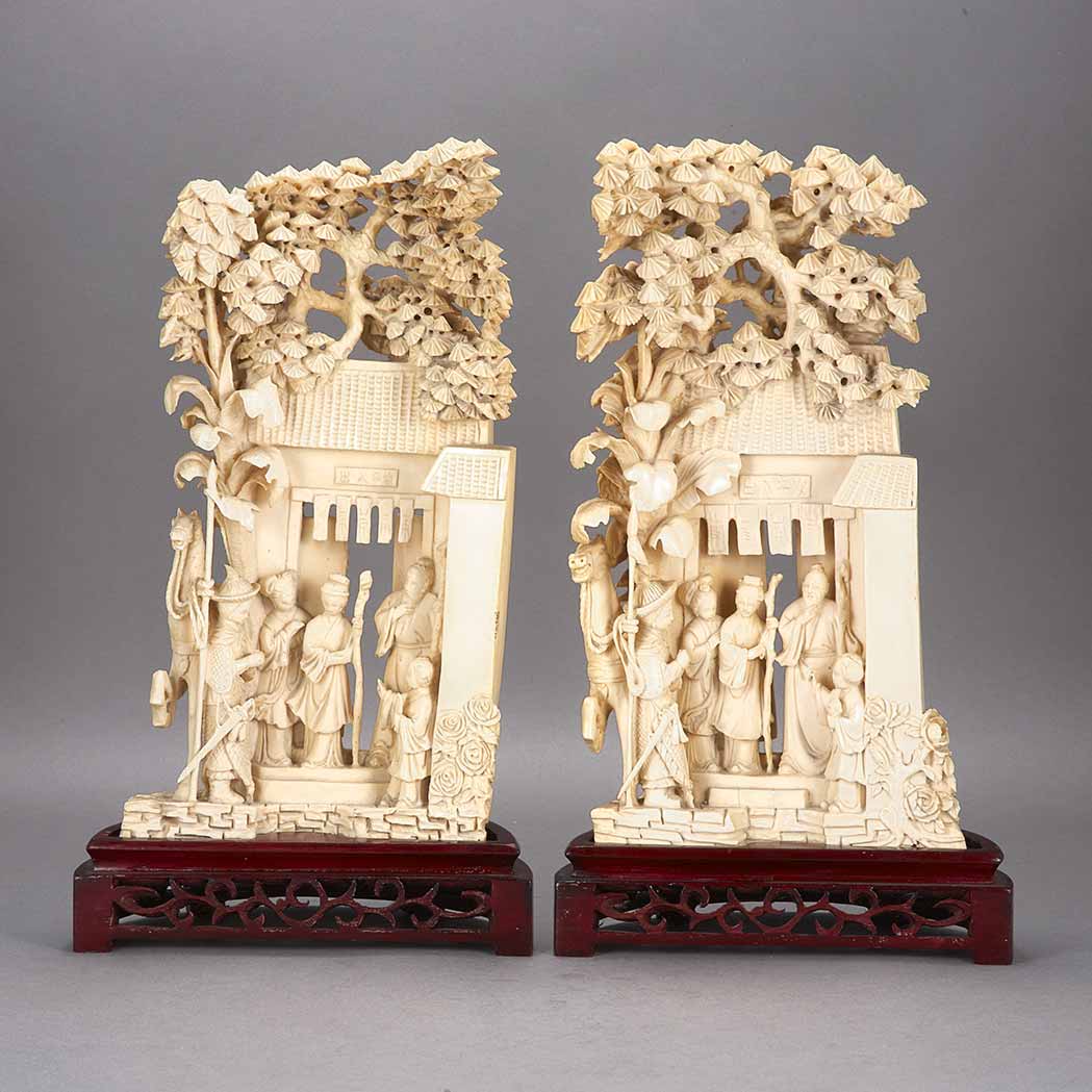 Appraisal: Pair of Chinese Ivory Figural Groups Early th century Each