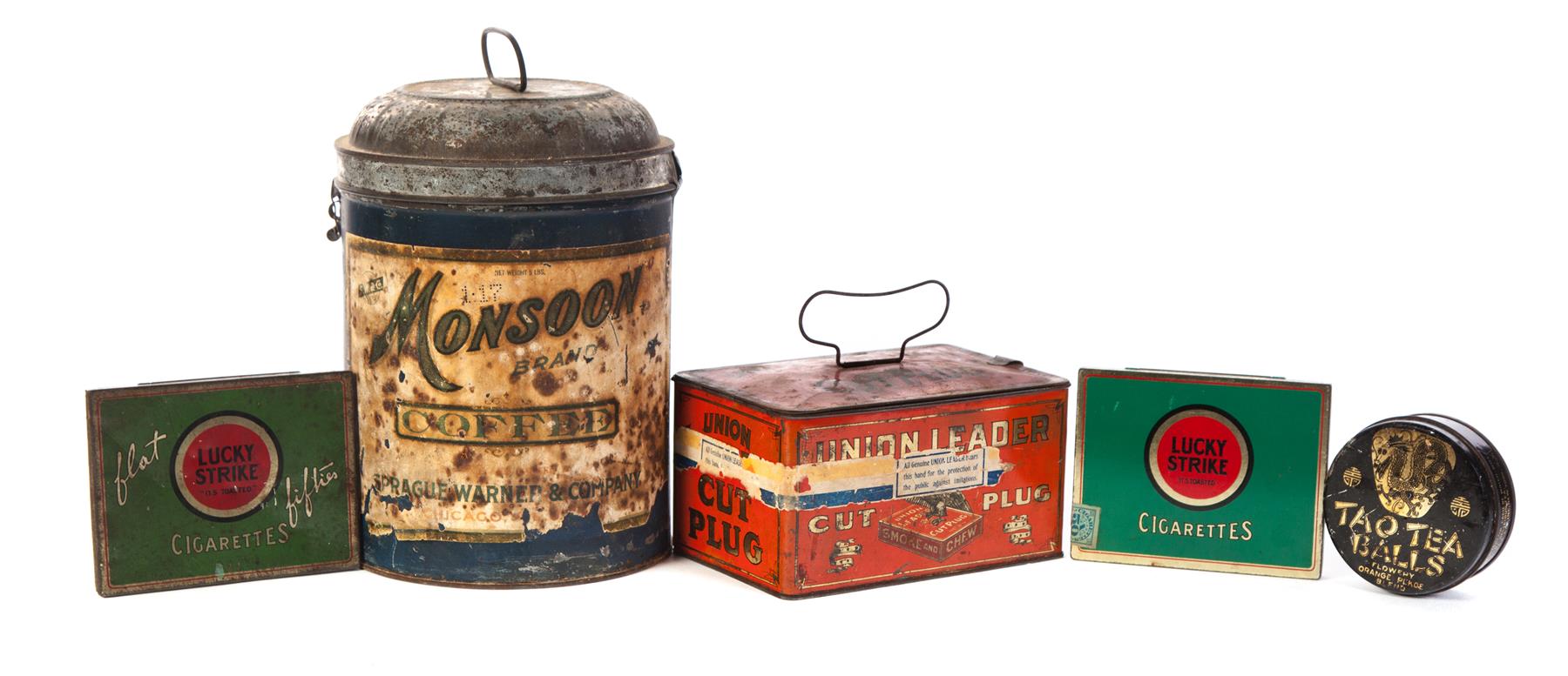 Appraisal: GROUP OF TOBACCO AND BEVERAGE TINS American th century Five