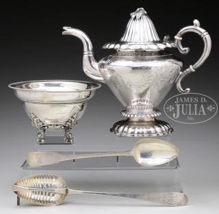 Appraisal: COIN SILVER COFFEE POT AND BOWL TOGETHER WITH TWO SERVING