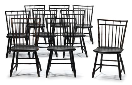 Appraisal: Set of nine bamboo-turned birdcage Windsor chairs philadelphia or new