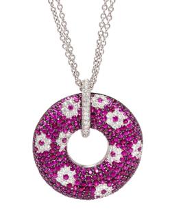 Appraisal: An Karat White Gold Diamond and Ruby Pendant Necklace Roberto