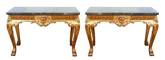 Appraisal: A Pair of George II Style Giltwood Console Tables Height