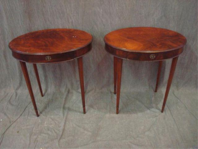 Appraisal: Pair of Oval Drawer Mahogany End Tables From a Scarsdale