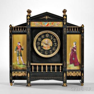 Appraisal: Belgian Black Slate and Porcelain Panel Petite Sonnerie Mantel Clock