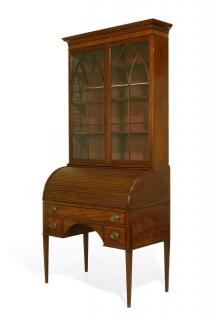 Appraisal: AN AMERICAN MAHOGANY CYLINDER BUREAU BOOKCASE PJ BROWNE AN AMERICAN