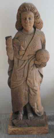 Appraisal: Very Early Carved Oak Saint on a Later Base From