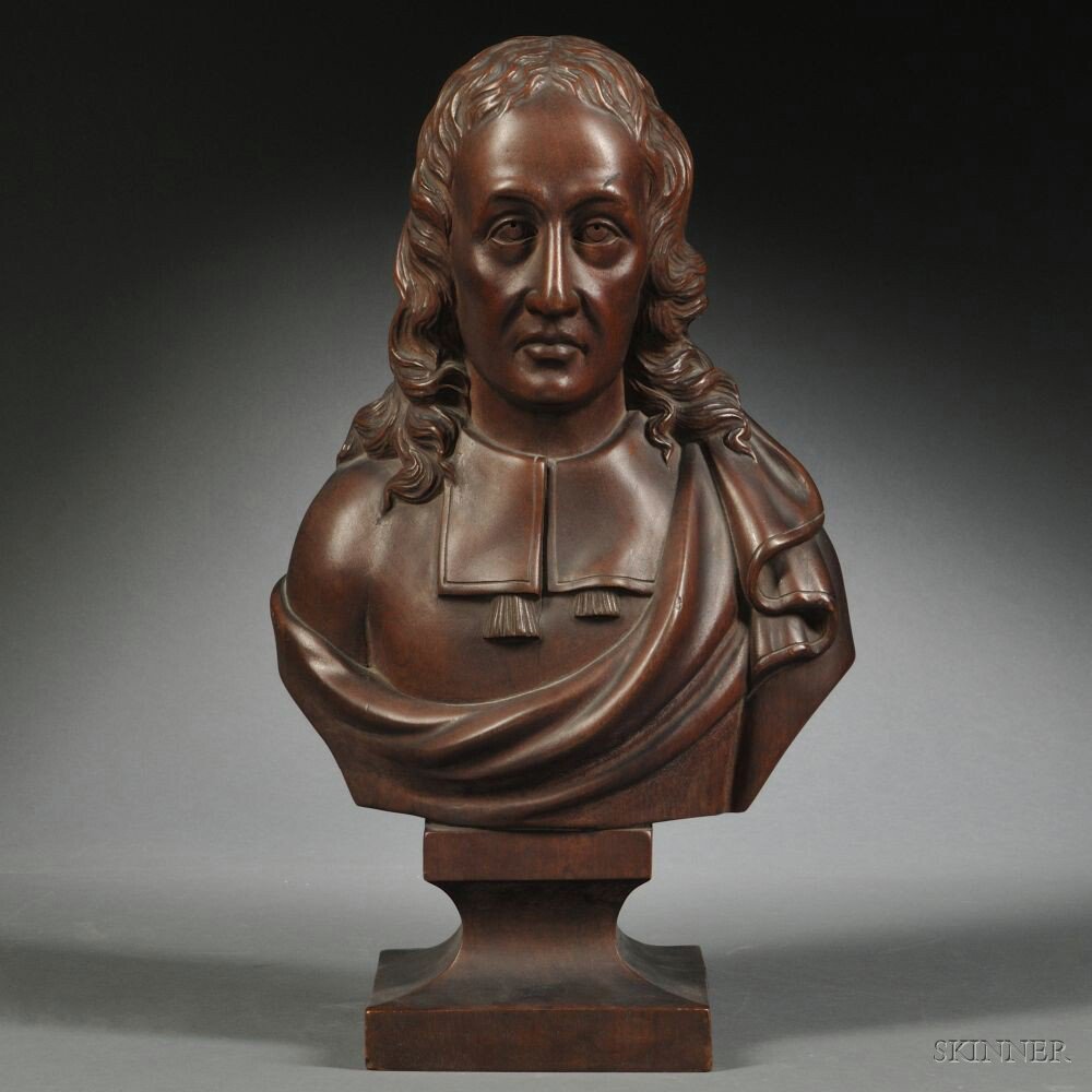 Appraisal: Carved Walnut Bust of Milton England th century mounted atop