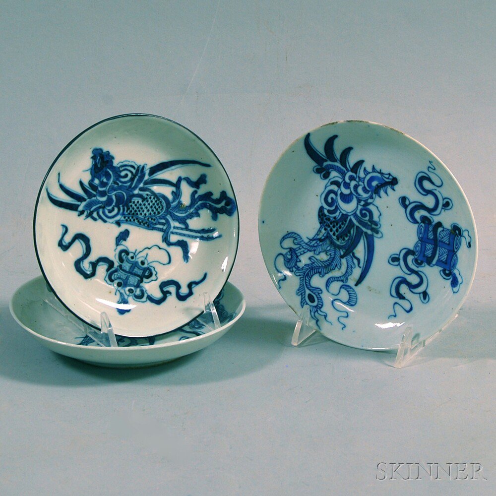 Appraisal: Three Blue and White Dishes China for export possibly th