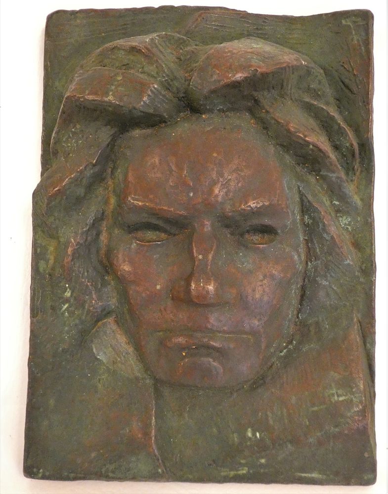 Appraisal: BRONZE BAS RELIEF OF BEETHOVEN SIGNED BUCH Heavy lbs old