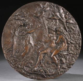 Appraisal: BRONZE BAS A FINE BRONZE PATINATED BAS RELIEF PLAQUE DEPICTING