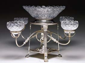 Appraisal: SHEFFIELD SILVER-PLATED EPERGNE English Sheffield silver-plated epergne with four arms