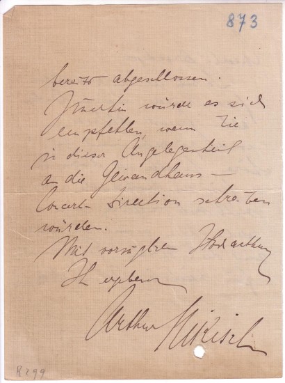 Appraisal: NIKISCH ARTHUR Autograph Letter Signed to Mr Greinfeld in German