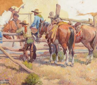 Appraisal: Nick Eggenhofer - Cowboy Breaking a Bronc oil on board